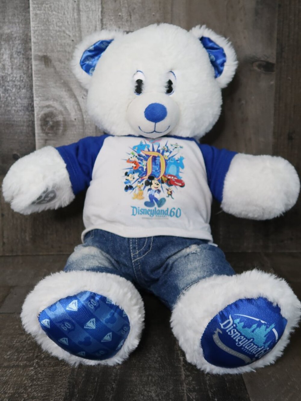 Build a Bear Disneyland Diamond Celebration 60th White Blue Teddy Plush Shirt
